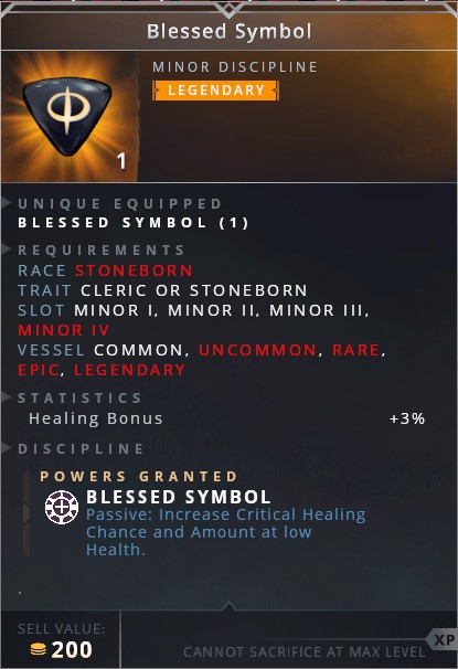 Blessed Symbol	• blessed symbol (passive: increase critical healing chance and amount at low health)