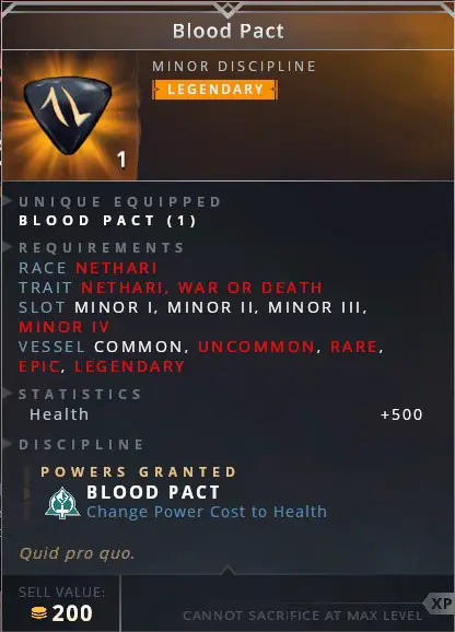 Blood Pact	• blood pact (passive: change power cost to health)