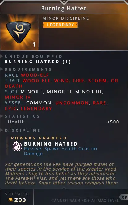 Burning Hatred	• burning hatred (passive: spawn health orbs on damage)