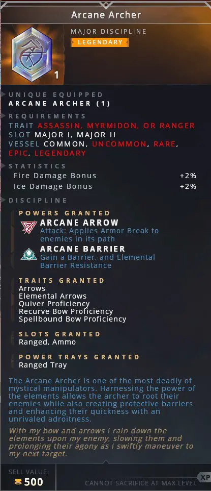 Arcane Archer • arcane arrow (attack: applies armor break to enemies in its path)• arcane barrier (gain a barrier, and elemental barrier resistance)