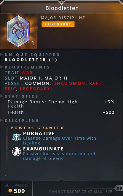 Bloodletter • purgative (cleanse damage over time with healing)• exanguinate (passive: increases duration and damage of bleeds)