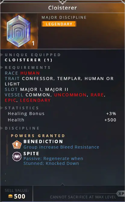 Cloisterer • benediction (group increase bleed resistance)• spite (passive: regenerate when stunned; knocked down)
