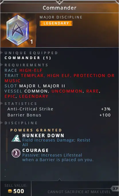 Commander • hunker down (field increase damage; resist all)• courage (passive: increases lifesteal when a barrier placed on you.)