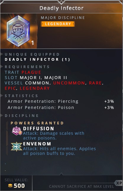 Deadly Infector • diffusion (attack: damage scales with active poisons)• envenom (attack: hits all enemies. applies all poison buffs to you)