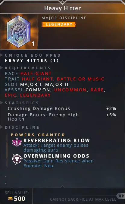 Heavy Hitter • reverberating blow (attack: target enemey pulses damaging aura)• overwhelming odds (passive: gain resistance when enemies near)