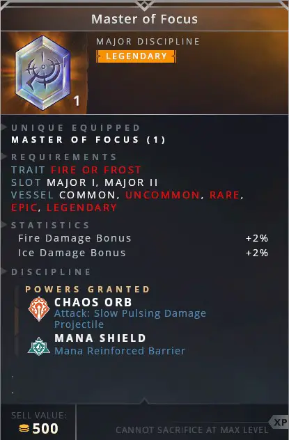 Master Of Focus • chaos orb (attack: slow pulsing damage projectile)• mana shield (mana reinforced barrier)