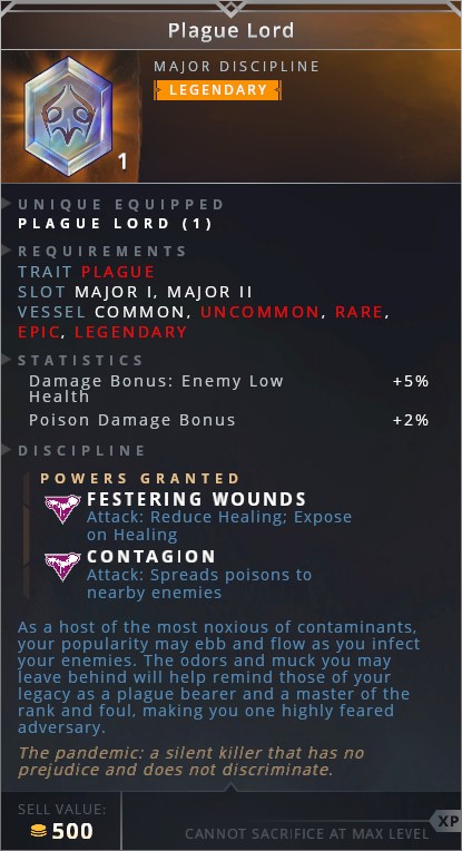 Plague Lord • festering wounds (attack: reduce healing; expose on healing)• contagion (attack: spreads poisons to nearby enemies)