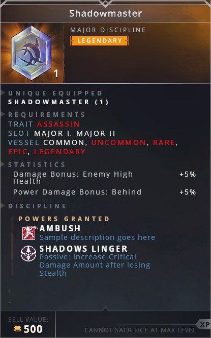 Shadowmaster • ambush (attack)• shadows linger (passive: increase critical damage amount after losing stealth)