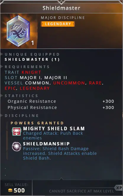 Shieldmaster • mighty shield slam (charged attack: push back enemies)• shieldmanship (passive: shield bash damage increased. shield attacks enable shield bash)