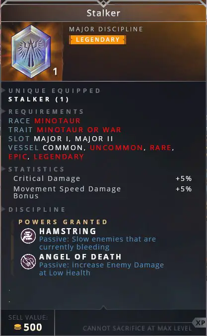 Stalker • hamstring (passive: slow enemies that are currently bleeding)• angel of death (passive: increase enemy damage at low health)