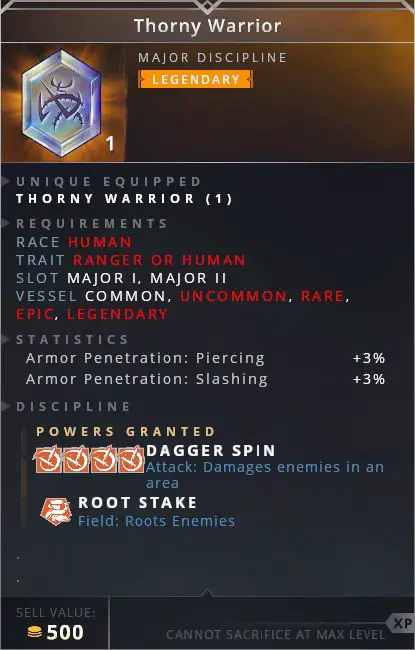 Thorny Warrior • dagger spin (attack: damages enemies in an area)• root stake (field: roots enemies)